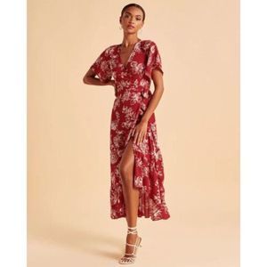 Abercrombie and Fitch Midi Dress Floral Wrap Red Floral Womens Size Large Tall N